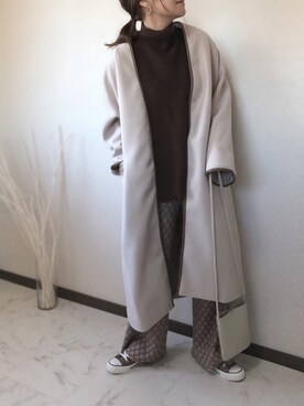 「ニットベスト」｜「アイテム（ノーカラーコート）」を使った、uaさん（レディース・153cm）の秋コーディネート
