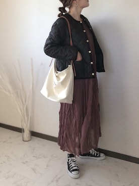 「クリスプ」｜「アイテム（ダウンジャケット/コート）」を使った、uaさん（レディース・153cm）の秋コーディネート