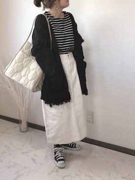 「アイテム（デニムスカート、ホワイト系）」を使った、uaさん（レディース・153cm）の冬コーディネート