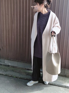 「シェリーアイランド」｜「アイテム（ノーカラーコート）」を使った、uaさん（レディース・153cm）の冬コーディネート