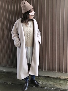 「クリスプ」｜「アイテム（ノーカラーコート）」を使った、uaさん（レディース・153cm）の冬コーディネート