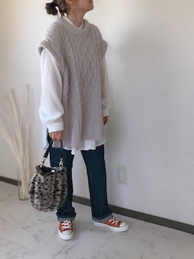 「ap retro（アプレトロ）のストレートデニムパンツ【ZOZO限定アイテム】（デニムパンツ）」を使った、uaさん（レディース・153cm）の冬コーディネート