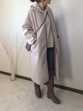 「coen」｜「アイテム（ノーカラーコート）」を使った、uaさん（レディース・153cm）の冬コーディネート
