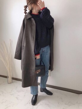 「Libra Cue（リブラ キュー）のアイテム（ステンカラーコート）」を使った、uaさん（レディース・153cm）の冬コーディネート