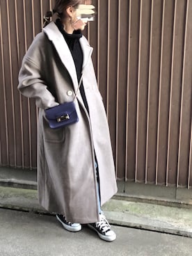 「Libra Cue（リブラ キュー）のアイテム（チェスターコート）」を使った、uaさん（レディース・153cm）の冬コーディネート