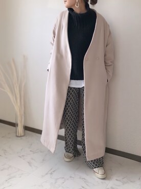 「シェリーアイランド」｜「アイテム（ノーカラーコート）」を使った、uaさん（レディース・153cm）の冬コーディネート