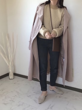 「ZOZO（ゾゾ）のスリムテーパードデニムパンツ［WOMEN］（デニムパンツ）」を使った、uaさん（レディース・153cm）の冬コーディネート