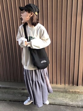 「Libra Cue（リブラ キュー）のティアードエアリーボリュームワンピース（ワンピース）」を使った、uaさん（レディース・153cm）の冬コーディネート