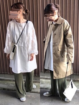 「レースブラウス」｜「アイテム（ステンカラーコート）」を使った、uaさん（レディース・153cm）の冬コーディネート