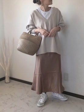 「ISOOK（アイスー）のアイテム（スカート）」を使った、uaさん（レディース・153cm）の冬コーディネート