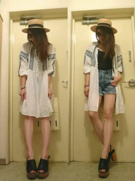 「MOUSSY（マウジー）のWOODEN SOLE SABOT（サンダル）」を使った、NnF★K15さん（レディース・167cm）の夏コーディネート