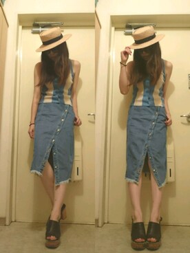 「アイテム（タンクトップ、ブルー系）」を使った、NnF★K15さん（レディース・167cm）の夏コーディネート