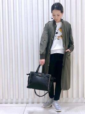 「DROIT BELLO（ドロイトベロ）のDROIT BELLO（ドロイトベロ）ロングブルゾン（ブルゾン）」を使った、HONTOMOさん（レディース・161cm）の冬コーディネート