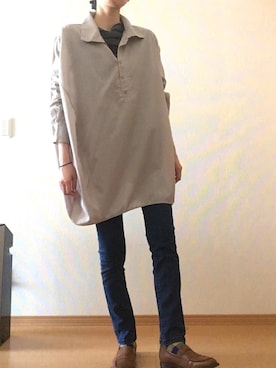 「ビッグシャツ」｜「アイテム（オールインワン・サロペット）」を使った、chie@さん（レディース・162cm）の春コーディネート