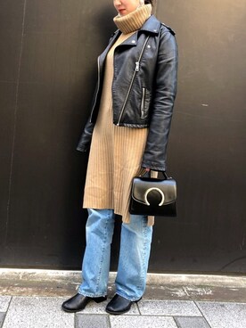 「stradivarius（ストラディバリウス）のアイテム（ライダースジャケット）」を使った、KYさん（レディース・160cm）の春コーディネート