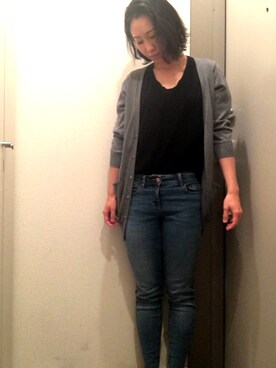 「ZARA（ザラ）のアイテム（デニムパンツ、ブルー系）」を使った、ゆんさん（レディース・159cm）の春コーディネート