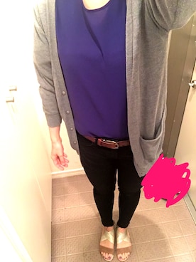 「UNIQLO（ユニクロ）のドレープTブラウス（半袖）（シャツ/ブラウス、ブルー系）」を使った、ゆんさん（レディース・159cm）の春コーディネート