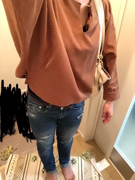 「JEANASIS（ジーナシス）のアイテム（Tシャツ/カットソー、ブラウン系）」を使った、ゆんさん（レディース・159cm）の夏コーディネート