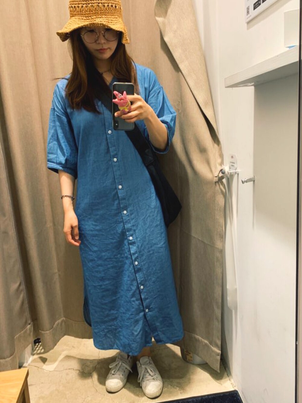 「summer、girl、MUJI、MHL.」｜「無印良品のアイテム（ワンピース/ドレス、ブルー系）」を使った、rina_Kさん（レディース・160cm）の夏コーディネートの1枚目の写真
