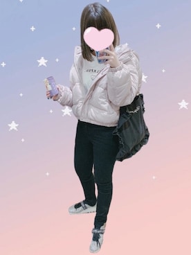 「GU（ジーユー）の（GU）スキニーフィットジーンズ（MEN ⁄ ジーンズ）」を使った、ぼんじりさんさん（レディース・154cm）の冬コーディネート