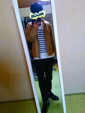 「GLOBAL WORK（グローバルワーク）のボーダーバスクTEE/780164（Tシャツ/カットソー、ホワイト系）」を使った、ゆっきーさん（メンズ・175cm）の春コーディネート