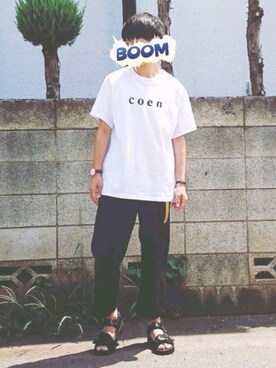 「tk.TAKEO KIKUCHI（ティーケータケオキクチ）のレザーGIベルト（ベルト、ブラウン系）」を使った、ゆっきーさん（メンズ・175cm）の夏コーディネート