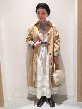 「POU DOU DOU（プードゥドゥ）のアイテム（ステンカラーコート）」を使った、wakitaさん（レディース・155cm）の冬コーディネート