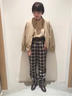 「POU DOU DOU（プードゥドゥ）のアイテム（ブルゾン）」を使った、wakitaさん（レディース・155cm）の春コーディネート