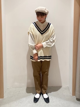 「アイテム（ハンチング/ベレー帽、ベージュ系）」を使った、wakitaさん（レディース・155cm）の春コーディネート