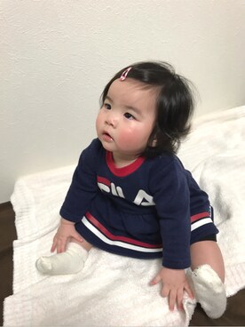 「FILA（フィラ）のアイテム（ワンピース）」を使った、YUAさん（キッズ・70cm）の冬コーディネート