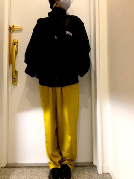 「サテンパンツ」｜「アイテム（ブルゾン）」を使った、sshiさん（レディース・156cm）の春コーディネート