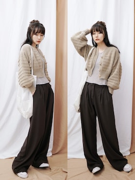 「基础款」｜「アイテム（スラックス）」を使った、adaJさん（レディース・164cm）の春コーディネート