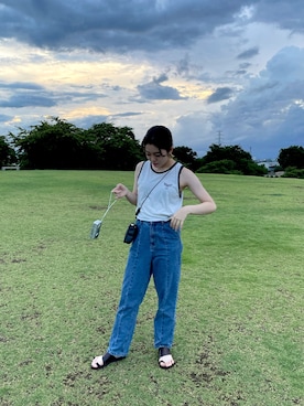 「アイテム（タンクトップ、グレー系）」を使った、u r a r aさん（レディース・156cm）の夏コーディネート