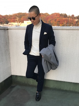 「jiggys shop（ジギーズショップ）のアイテム（チェスターコート）」を使った、しんのすけさん（メンズ・163cm）の冬コーディネート