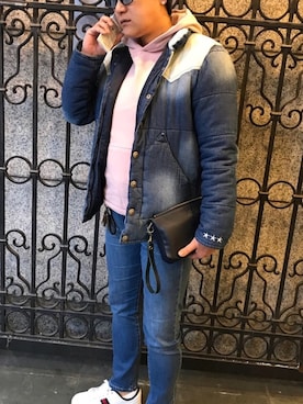 「jiggys shop（ジギーズショップ）のアイテム（デニムジャケット）」を使った、しんのすけさん（メンズ・165cm）の冬コーディネート