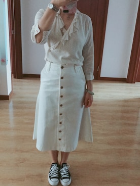 「アイテム（アンサンブル、ホワイト系）」を使った、晓露罗曼史さん（レディース・166cm）の夏コーディネート