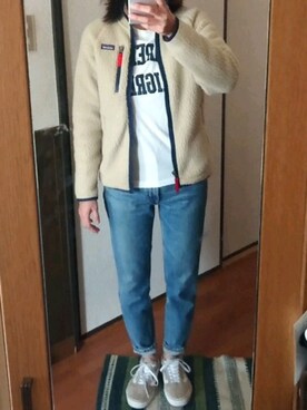 「MOUSSY（マウジー）のMVS SKINNY（デニムパンツ）」を使った、ms.kmさん（レディース・154cm）の冬コーディネート