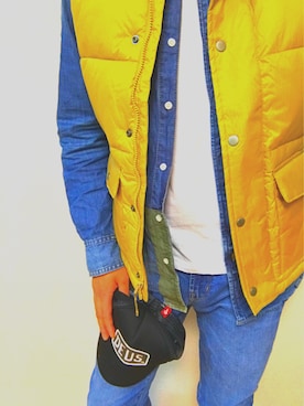 「ZARA（ザラ）のアイテム（シャツ/ブラウス、ブルー系）」を使った、ナカヤマさんさん（メンズ）の冬コーディネート