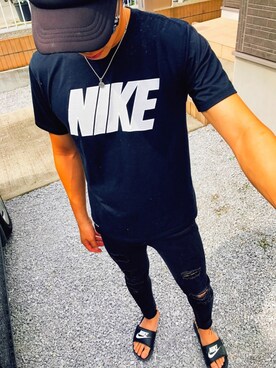「NIKE（ナイキ）のアイテム（Tシャツ/カットソー、ブラック系）」を使った、ナカヤマさんさん（メンズ）の夏コーディネート