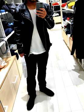 「SPINNS（スピンズ）のアイテム（ライダースジャケット）」を使った、Maruyama Shoさん（メンズ・160cm）の秋コーディネート