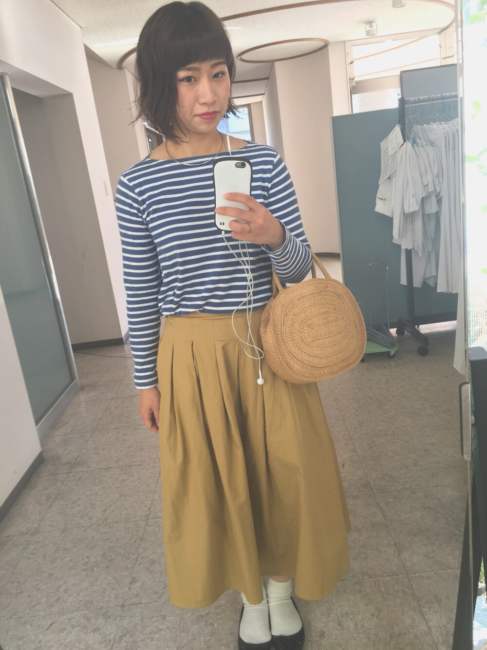 「カジュアル、outfit、バレエシューズ、orcival、FORK&SPOON、かごバッグ、スカート、summer、シンプル」｜「UNIQLOのアイテム（バレエシューズ、ブラック系）」を使った、ちっちさん（レディース・163cm）の夏コーディネートの1枚目の写真