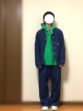 「CAL O LINE（キャルオーライン）のアイテム（デニムジャケット）」を使った、チビ屋さん（メンズ・162cm）の冬コーディネート