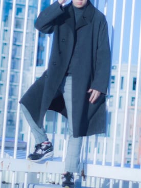 「RAGEBLUE（レイジブルー）のチェック/ストライプ柄スラックス/807639（その他パンツ、グレー系）」を使った、hayatoさん（メンズ・180cm）の冬コーディネート