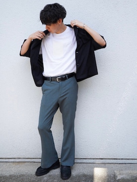 「HARE（ハレ）のサイドスリットフレアパンツ(HARE)（その他パンツ、グレー系）」を使った、hayatoさん（メンズ・180cm）の春コーディネート