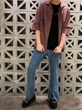 「HARE（ハレ）のシャークソールベルトサンダル(HARE)（サンダル、ブラック系）」を使った、hayatoさん（メンズ・180cm）の夏コーディネート