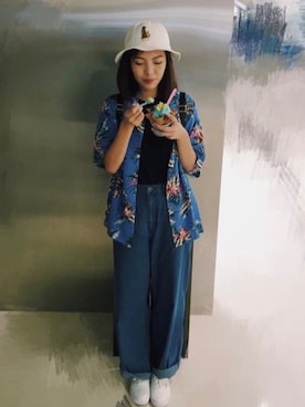 「blue」｜「アイテム（スリッポン）」を使った、nansze.loさん（レディース・165cm）の春コーディネート