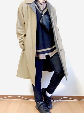 「NANO universe（ナノユニバース）のアイテム（ステンカラーコート）」を使った、まふゅーさん（メンズ・170cm）の春コーディネート