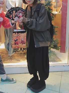 「COMME des GARCONS HOMME（コム デ ギャルソン・オム）のアイテム（ブルゾン）」を使った、hanaさん（レディース・150cm）の冬コーディネート