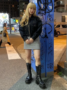 「厚底ブーツ」｜「アイテム（デニムジャケット）」を使った、airiさん（レディース・152cm）の春コーディネート