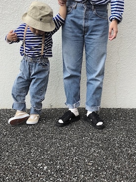 「キッスコーデ」｜「アイテム（帽子）」を使った、🇦さん（キッズ・110cm）の春コーディネート